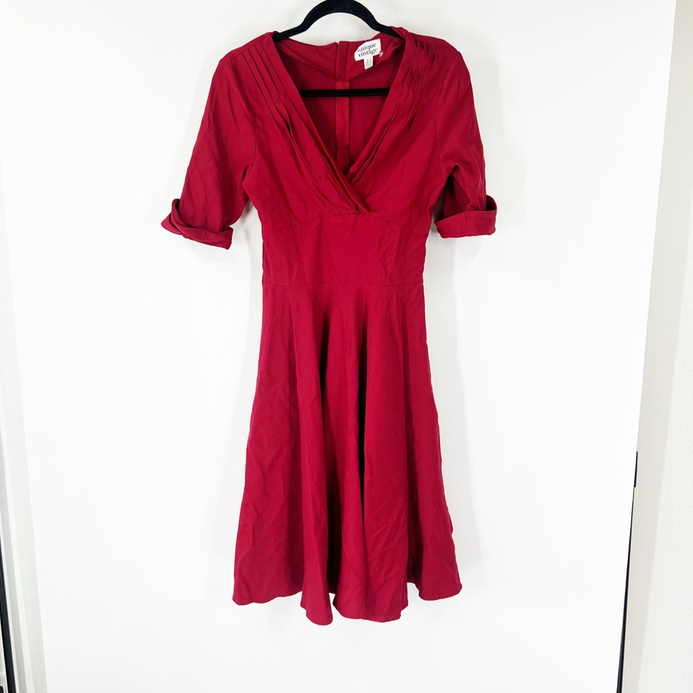 Unique Vintage Delores Swing Dress in Merlot Red